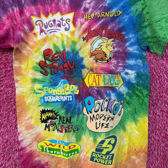 Nickelodeon Classic Cartoon Titles Mix Tie Dye T-Shirt Small - Picture 2 of 4